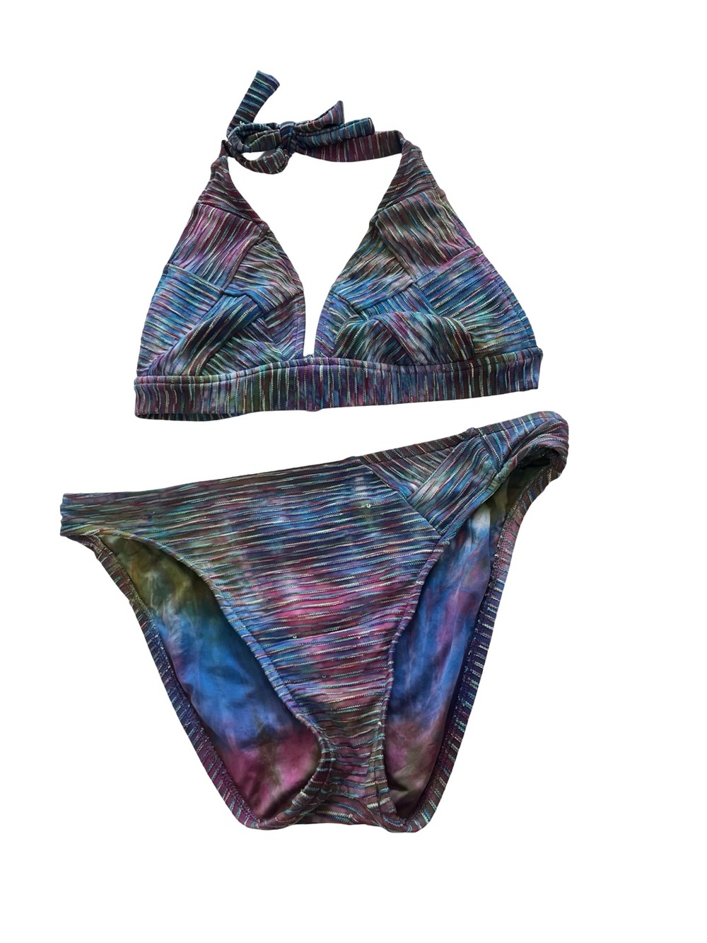 Y2K Lucky Brand Boho Festival Hippie Triangle 2 Pc Bikini Tie Dye Size Medium